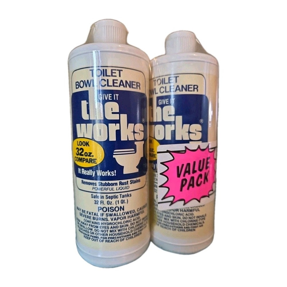 Old Formula! THE WORKS Toilet Bowl Cleaner Full 70's 2-32 Oz Bottle Value